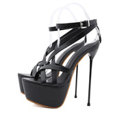 Ingvn Summer Sexy 17CM Women Platform Sandals Fashion Open Toe Buckle Strap Super Thin High Heels Stripper Pole Dance Shoe Black