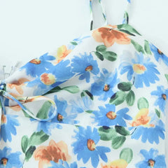 Ingvn Pink Floral Print Backless Sling Dress Summer Woman Spliced Lace Bow V neck Mini Short Robe Beach Holiday Vestidos