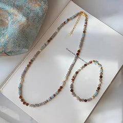 Ingvn Pure Handmade Woven Natural Stone Beadeds Chain Pearl Pendant Necklace Luxurious Accessories For Women's Necks Fashion Jewelry