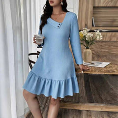 Ingvn - New Long Sleeve Dresses for Women Skew Collar Women Dress Elegant Solid A-LINE Dress Women Vestidos De Verano Mujer