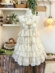 Ingvn Y2k Sweet Lolita Floral Mini Dress Outfits Women Japanese Vintage Ruffle Dress High Waist Kawaii Cute Casual Dress Chic