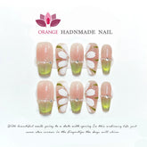 Handmade Press On Nails French Flower Designed Translucent Reusable Fake Nails Artificial Manicuree Wearable Orange Nails Store