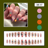 24pcs Spring/Summer Flowers Fake Nail Colorful flower Pattern False Nails Full Cover Wearable Sweet Korean Almond Press On Nails