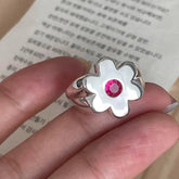Fashion y2k Flower Ring for Women Girls Pink Zircon Crystal Aesthetic Jewelry Silver Color Rings Trend Vintage Accessories 2024