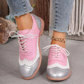 Ingvn Big Size Shoes Woman Round Toe Female Footwear British Style Oxfords Mixed Colors Low Heels Casual Sneaker New DressSingle Shoes