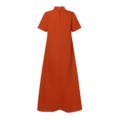 Ingvn Plus Size Women's Fashion Solid Color Long Dress Elegant Ladies Casual Loose Short Sleeved Long Dress Dress Evening Dress
