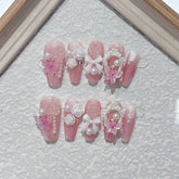 Ingvn 10pcs Handmade Finger Nails Spring Ready-made Artificial Nail Tips 3d Flowers Short False Nails Aesthetic press on Nails