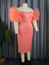 Ingvn Pink Party Dresses Cold Shoulder Tulle Applique Bodycon High Waist Midi Outfits for Women Evening Wedding Event Gowns