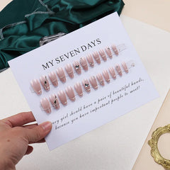 Ingvn 24pcs Fingernails Cheap Artificial Fake Nails Coffin Adhesive Press on Nails French Cat Eye 3d Butterfly False Nails with Glue