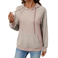 Ingvn - Women Early Autumn New Style Pocket Pullover Hooded Patchwork Thin Hoodie Casual Versatile Pullover Long Sleeve Top