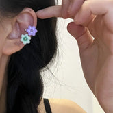 Fashion Vintage Colorful Flower Ear Cuff Vintage Earcuff Fake Piercing Earring for Women Girls Fashion y2k Jewelry Gifts