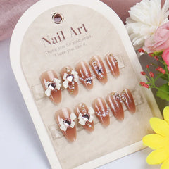 Ingvn 24pcs Love Rhinestone 3d Bowknot Decorated Fake Nails Reusable Adhesive Nail Tips Sparkle Self-adhesive Press on Nails Wholesale