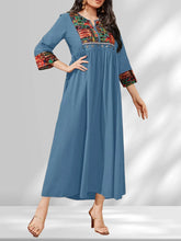 Ingvn Fashion Women's V-neck Printed Long Maxi Dress Ladies V-neck Comfortable Long Sleeved Ankle Length Dress