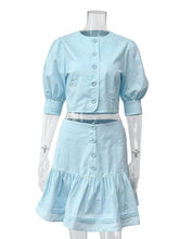 Ingvn Cotton Linen Short Jacket And Skirt Set Sweet Style Bubble Sleeve Clothing Women's Fashion Spring Summer Casual Wear