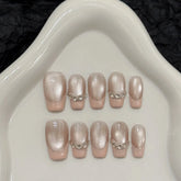 Ingvn 10pcs Handmade Fake Nails with Tools Simple False Nails Short Realistic Stick-on Nails Artificial Press on Nail Removable