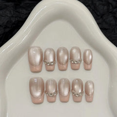 Ingvn 10pcs Handmade Fake Nails with Tools Simple False Nails Short Realistic Stick-on Nails Artificial Press on Nail Removable