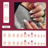 Ingvn 24pcs Cheap press on Nails White Sweet False Nails for Girls 3d Flower Almond Self-adhesive Fake Nail with Glue Glued Nails