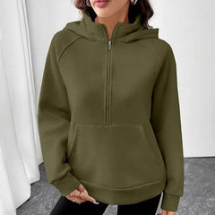 Ingvn - Womens European Style Hoodie Autumn Winter New Style Stand Collar Hooded Design French Sweatshirt Fashion Versatile Top