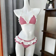 Ingvn Sweet Lace Detail Bikini Set Halter Strap Two Piece Swimwear Cute Style Beach Party Bathing Suit Woman