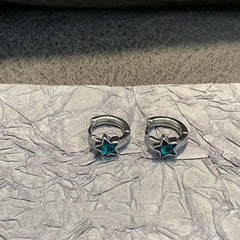 Ingvn New Trendy Cute Sweet blue star Hoop Earrings for Women Girls Simple Fashion Vintage Earrings Aesthetic Jewelry Y2K Gift