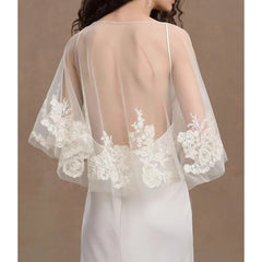 Ingvn Womens Y2k Flower Embroidery See-through Boat Neck Ruffle Poncho Top Cropped Blouse Boho Cover Ups Shawl Wraps Capes