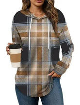 Ingvn - Women's Spring Autumn New Hooded Sweatshirt Leopard Print Plaid Stripe Print Trendy Versatile Fashion Casual Pullover Top