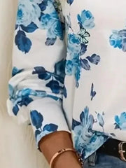 Ingvn Women's Plus Size Casual T-shir ContrastLace Long Sleeve Round Neck Colorblock Floral Print Slight Stretch Top