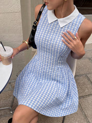 Ingvn - New Sleeveless Dresses for Women Summer Doll Collar Plaid Women Dress A-LINE Mini Dress Women Vestidos De Verano Mujer