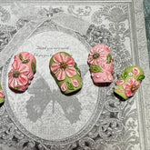 10Pcs Handmade Manicure Short Coffin Fake Nails Flower Limite Nails Press On Nails Design with Adhesive Nail File Set
