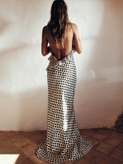 Ingvn Sexy Backless Print Dots Flower Women Maxi Dress Spaghetti Strap Evening Dress Autumn Skinny Elegant Party Clubwear
