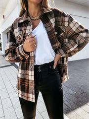 Ingvn Women‘s Trendy Retro Plaid Shacket Oversized Flannel Shirt Jacket Ladies Pocket Long Sleeve Open Front Casual Checkered Top Fall