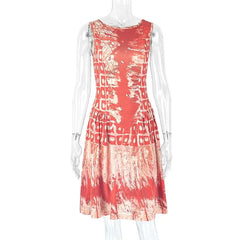 Ingvn Summer Women's Clothing Slim Fit Round Neck Sleeveless Printed A Line Dress For Woman Milk Silk Ruched Bodycon Mini Skater