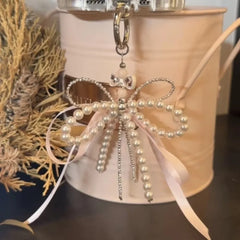 Ingvn Fashion Pearl Bow Key Chain Silk Ribbon Pink Key Ring Aesthetic Holder