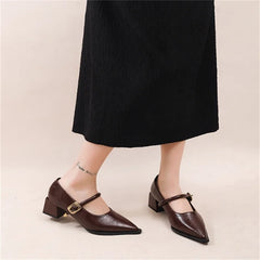 Ingvn Designer Vintage Pointed Toe Women Mary Jane Shoes Fashion Shallow Buckle Shoes Spring Ladies Elegant Dress Thick Heel Shoes