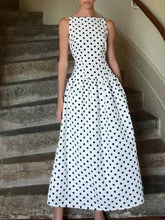 Ingvn French Elegant Dot Print Mid Dress for Women Square Collar Sleeveless Temperament Date Night Dresses Female Summer