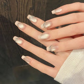 Ingvn 10pcs Handmade Fake Nails with Tools Simple False Nails Short Realistic Stick-on Nails Artificial Press on Nail Removable
