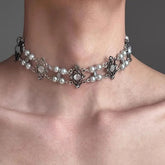 Ingvn New Vintage Necklace Double-Deck Pearl Tiger-Eye Luxury Court Style Unisex Choker for Women Men Couple Jewelry