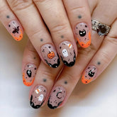Ingvn 24pcs/set Halloween Black Spider Web Bat Short Press on Nails for Girls Medium False Nails with Glue Medium Square Cheap French