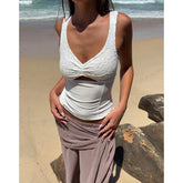 Ingvn Womens Summer Y2k Floral Lace Patchwork Tank Tops Sleeveless Ruched Bust Keyhole Front Slim Fit Crop Camis Streetwear
