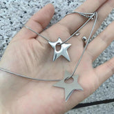 Ingvn Y2K Irregular Hollow Star Pendant Stainless Steel Necklace for Women Men Unisex Punk Hip Hop Trending Neck Chain Jewelry