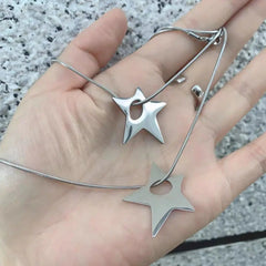 Ingvn Y2K Irregular Hollow Star Pendant Stainless Steel Necklace for Women Men Unisex Punk Hip Hop Trending Neck Chain Jewelry