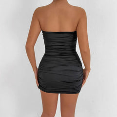 Ingvn European American Sexy Fashion Dress Pleated Ribbon Off-shoulder Chest-wrapped New Women's Dress