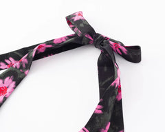 Ingvn Sexy Black With Pink Floral Print Tie Bow Halter Sling Dress Summer Woman Backless Slim Waist Midi Long Dresses Robe Holiday