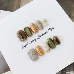 Ingvn 10pcs Handmade Short High Quality Press on Nails with Tools Artificial Realistic Fake Nails Acrylic False Nails for Gluing