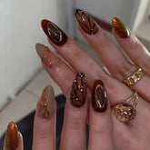 Ingvn 24Pcs Butterfly Wings Press on Acyrlic Nails with Design Medium Autumn Length Fingernails Fake with Charm 3d Textured Nail Tips