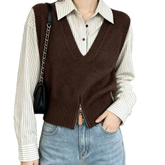 Ingvn - Women's Autumn/Winter Fashion New Type Artificial Two Piece Set Collar Knitted Sweater Warm Stripe Zipper Hoodie