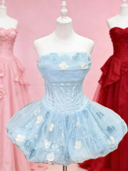 Ingvn Summer New Sweet Elegant Princess Birthday Party Dress Sleeveless Strapless Corset Slim Fit 3D Flower Puff Dress for Women