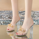 Ingvn Women's Slippers Women Fashionable New Summer High-heeled Female Influencer Crystal Thick-heeled Transparent Women's Sandals