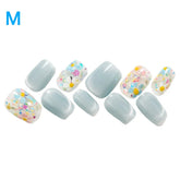 10PCS Short Square Press On Nails Cat Eyes Pink Fake Nails With Multi-Color Floral Designs Summer Collection For Women and Girls