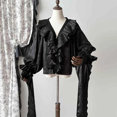 Ingvn Y2k Aesthetic Retro Tops Blusas Vintage Elegant Lolita Shirts Women Gothic V-Neck Ruffles Long Sleeve Blouses Female